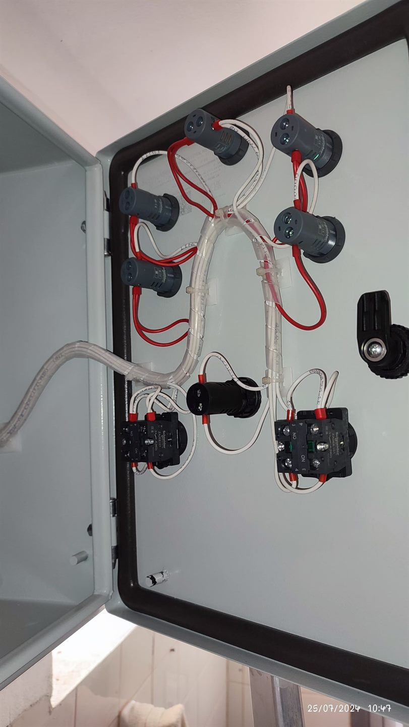 Detalle de botoneras y pilotos en puerta de tablero